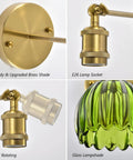 Vintage Wireless Rechargeable Led Wall Sconce Set Of Two Featuring Remote Dimmable Switch And Sleek Gold Finished Green Tulip Glass Shade For Bedroom Living Room Straight Up Gorgeous, showcasing brass socket and green glass shade.