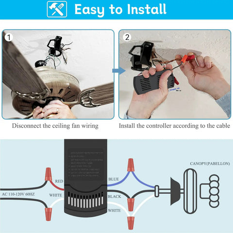 Installation guide for Remote Ceiling Fan Control Kit With 3 Speed Settings And Separate Light Dimmer
