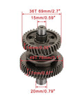 17T Gear Transmission Drive Shaft Replacement for GY6 200cc ATV Quad with labeled dimensions and dual start axes