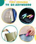 Four Pack High Power Glow In Dark Mini LED Flashlights Aluminum Body shown in a bag and hands for portable use.