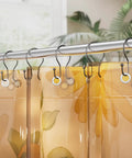 Shower rod with bronze double hook shower curtain hooks rust proof metal smooth glide for easy curtain movement and balanced hanging.