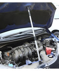 Universal Hood Prop Rod extends from 21 inches to nearly 48 inches, supporting car hood during engine and body work, visible on vehicle.