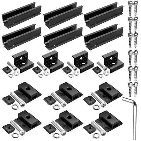 Aluminum Solar Panel Mounting Kit For 4 Panels With Four Point Seven Two Inch Rails And All End Clamps Center Clamps Wrench Waterproof Roof RV Boat Mounting System Black Easy Install And Secure Fit
