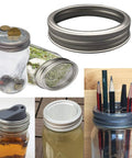 Food Safe Aluminum Mason Jar Rings 12 Pack Regular Mouth Silver Metal Bands BPA Free Rust Resistant For Canning Jars Ball And Other Regular Mouth Jars, shown on mason jars