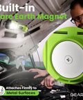 Mechanic using Powerful 2000 Lumen COB LED Work Light With 15 Ft Cord Magnetic Base Swivel Hook Built In Outlet Green under hood