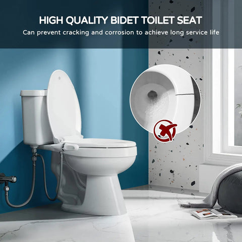 Non Electric Bidet Toilet Seat For Elongated Toilets With Soft Close Lid And Self Cleaning Nozzles Adjustable Water Pressure