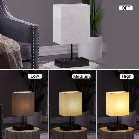 Two Pack Bedside Lamps With Wireless Charging, USB A And USB C Ports, And AC Outlet, 3 Way Dimmable Touch Nightstand Lamps
