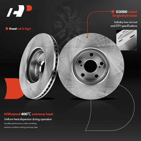 Front Disc Brake Rotors And Ceramic Pads Kit For Select Pontiac Vibe 2009 2010 Scion xD 2008 2014 Toyota Corolla 2009 2019 Matrix 2009 2014 Ten Point Eight Three Inch Rotors And Ceramic Pad Set showing vented design and specifications