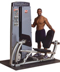 All In One Leg And Calf Press Machine With 210 Lb Weight Stack for home gym, showing seat and weight stack with user