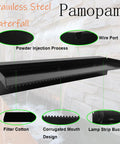 Pond Waterfall Spillway Pool Fountain Water Feature in Black Stainless Steel, outdoor garden kit, easy install, close-up view