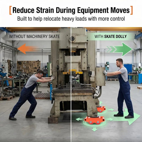 Comparison of machine move with and without 4 Pack Heavy Duty Industrial Machinery Skates Dollies With 6000 Kg Capacity
