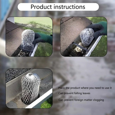Expandable 3.5 Inch Aluminum Gutter Downspout Guards 4 Pack Leaf Filter Strainer Protectors installed in gutter