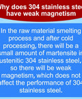 Text explaining weak magnetism in 304 stainless steel, highlighting its properties and performance.