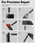 Six images demonstrating the Dope 25 In 1 Mini Electric Screwdriver Set With USB C Rechargeable Power repairing various electronics.