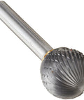 Ball-end carbide burr for die grinder, Drill America SD-7, 3/4 in dia, double-cut, 1/4 in shank, DUL series