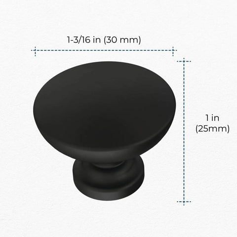 Fulton Matte Black Round Cabinet Knobs 1-3/16 Inch Easy Install Durable Hardware for Drawers Dresser Kitchen Cabinets Doors and Furniture 10 Pack