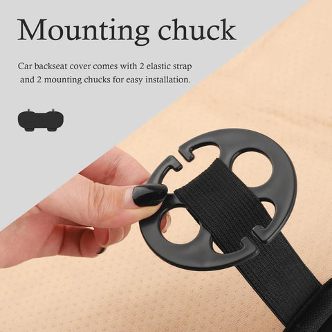 Close-up of hand holding black mounting chuck for Back Seat Cover With No Slip Bottom And Breathable Fabric Universal Fit For Cars And SUVs.