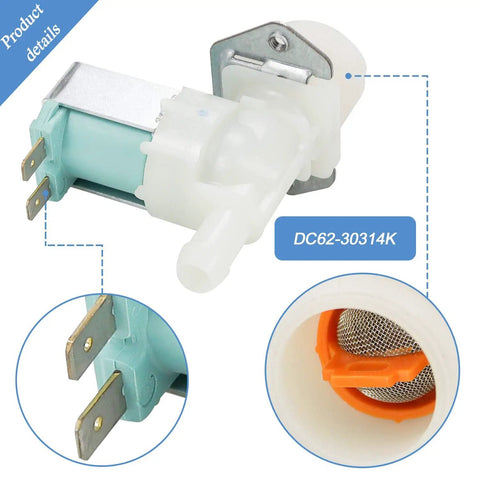 Washer Water Inlet Valve Set Replacement DC62-30312J And DC62-30314K For Samsung And Kenmore Washers Cold And Hot Side Inlet Valves DIY Friendly Install Durable Replacement Kit Fits 1810145 AP4204535 TOMOON, DC62-30314K valve detail
