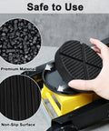 Floor jack rubber pad; round black cushion with ribbed non-slip top protects pinch welds.