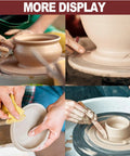 Close-up of pottery wheel in use with 8 Piece Clay Sculpting Tools Set For Polymer Clay Air Dry Clay And Pottery, hands shaping clay.