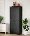 Boss Black Wood Storage Cabinet With Four Doors And Adjustable Shelves For Kitchen Pantry Organization In Dining Room Living Room And Bathroom
