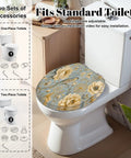 Round Luxury ornate for creating textiles paper Print gold Toilet Seat on standard toilet with floral design.