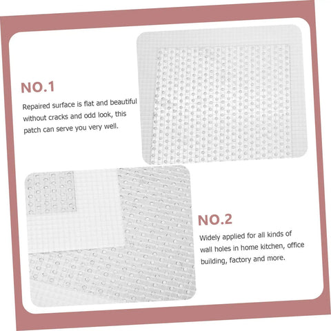 Image of two sturdy mesh drywall patches from the 12 Piece Self Adhesive Wall Patch Kit With Sturdy Mesh Drywall Patches For Quick Hole Repair In Home And Office Use Easy To Apply No Mess Patch That Leaves A Smooth Flat Finish Great For Walls Ceilings And Apartments, shown in a grid pattern for easy application.