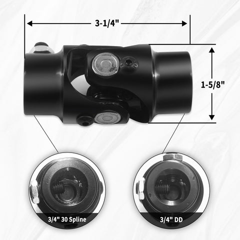 Three Quarter Inch Thirty Spline By Three Quarter Inch Double D Black Heavy Duty Steering Universal Joint Shaft dimensions