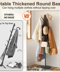 Heavy Duty Freestanding Coat Rack With Stable Wood Base And Metal Frame, 12 Hooks For Jackets Hats Bags shown in entryway
