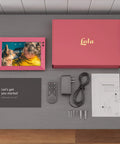 Smart Digital Picture Frame 8 Inch That Lets You Share Moments Instantly Via Email Or App In Pomegranate Finish with accessories