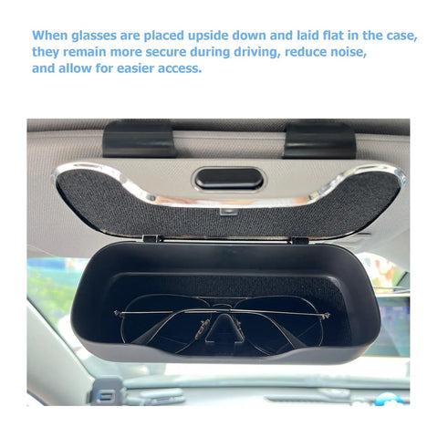 Universal Car Visor Sunglasses Holder Clip And Storage Box For Glasses And Small Essentials open showing stored sunglasses