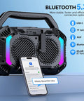 Beast 100W Bluetooth Outdoor Speaker with IPX7 waterproof floatable design and RGB lights, showing connectivity options.
