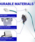 Ultra Durable Washer Lid Switch For 3949238 Fits Whirlpool And Kenmore Washers With Metal Shield Protection Replaces WP3949238 AP3100001 PS350431 showing durable materials: copper contacts, ABS plastic, corrosion-resistant metal.