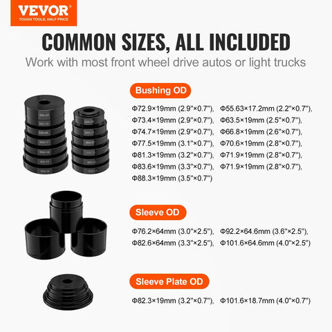 Front Wheel Drive Bearing Press Kit 23 Piece Bearing Puller Set Bushings, Sleeves, Plates for Cars and Light Trucks