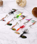 40 Piece Hard Metal Spinner Lure Kit With Tackle Boxes For Bass Pike Walleye Trout Salmon Colorful Spoon Baits For Freshwater Fishing Multipack Lure Set displayed on marble surface.