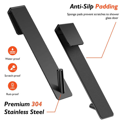 Over The Door Shower Hooks 7.5 Inch For Frameless Glass Doors Heavy Duty Stainless Steel Towel Hooks Black 2 Pack