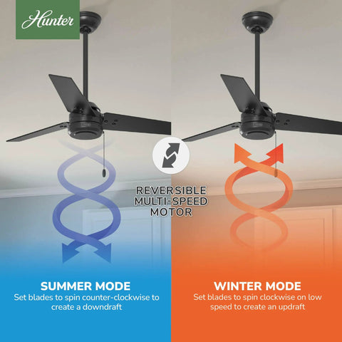 44 Inch Indoor Outdoor Ceiling Fan No Light Matte Black With Reversible Blades Damp Rated for Summer and Winter Modes