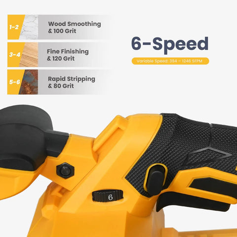 Badass Cordless Brushless Belt Sander With Six Variable Speed Settings And Raw Grip control dial for adjusting speed settings.