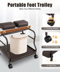 Top Shelf Foldable Two Tier Foot Bath Trolley With Smooth Swivel Casters And Integrated Manicure Station for Spa use with storage.