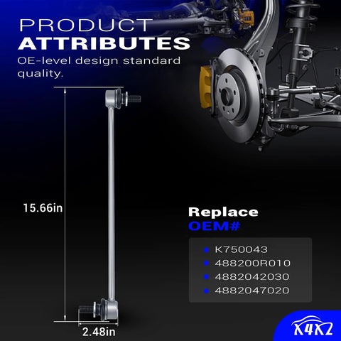 K750043 Zinc Nickel Alloy Front Stabilizer Sway Bar Links for Toyota Lexus Scion, dimensions and fittings displayed