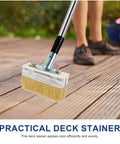 Long Handle Deck Stain Brush With 67 Inch Stainless Steel Extension Pole for even staining on wood deck