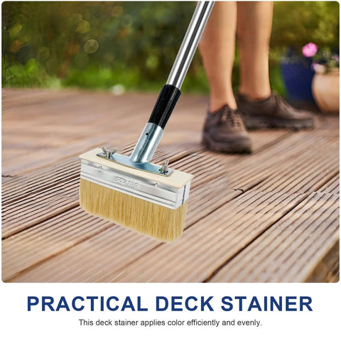 Long Handle Deck Stain Brush With 67 Inch Stainless Steel Extension Pole for even staining on wood deck