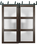 Interior Bypass Barn Sliding Doors With Frosted Glass And Solid Wood, Black Finish, 60x96 Inches, Dope Modern Style