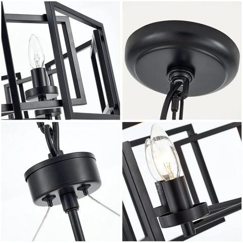 Close-up details of Industrial Style Chandelier With Matte Black Finish Geometric Shade Pendant Lighting Fixture for various rooms.