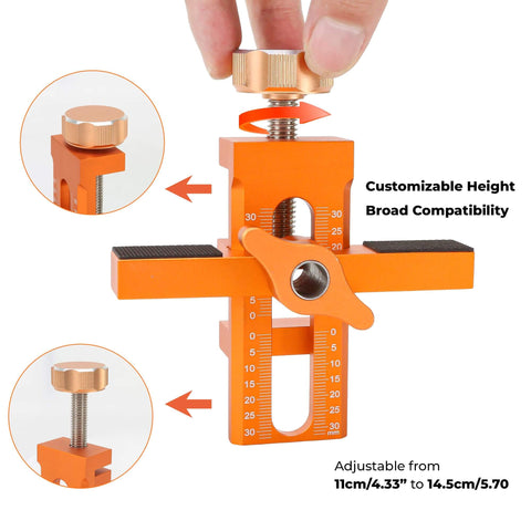 Pro Grade Cabinet Door Positioner Jig With 2 In 1 Versatility Aluminum Alloy Build, adjustable from 11cm to 14.5cm.