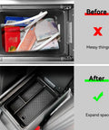Armrest Box Storage Tray With PVC Mats For Hyundai Santa Fe 2024 2025 2026 Center Console Organizer before and after installation