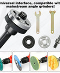 Plug And Play Angle Grinder Connector Kit for Electric Drills with 10 to 13mm Chuck, showing components and polishing discs