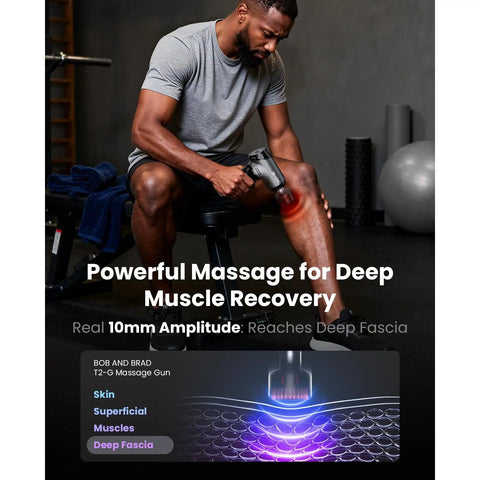 Athlete using T2 Ultra Percussion Massage Gun With Heated Infrared Red LED Therapy For Deep Tissue Muscle Recovery