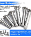Heavy Duty Stainless Steel Screws And Nuts Assortment Kit, 333 Piece Phillips Pan Head Bolt Set With Washers showing various sizes of screws.