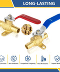100 Pack Half Inch PEX A Expansion Ball Valve With Drop Ear Full Port Shut Off Built Tough Brass Plumbing Fixture For Red Hot And Blue Cold Water Lines Quick Connect Trade Setup, showing red and blue handles.